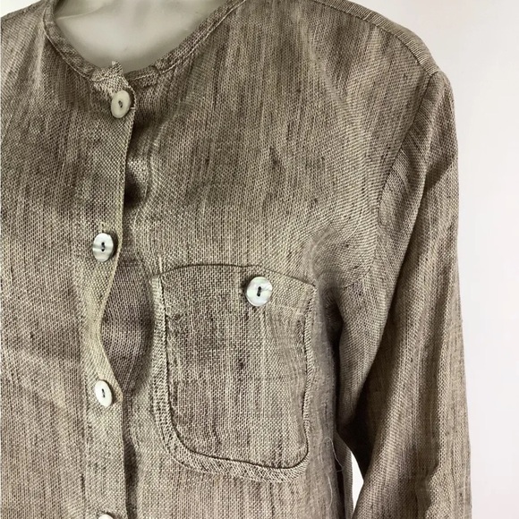 CTC Linens Sz S 100% Linen Gauze Button Tunic Top Brown Long Sleeve Casual - Picture 2 of 6